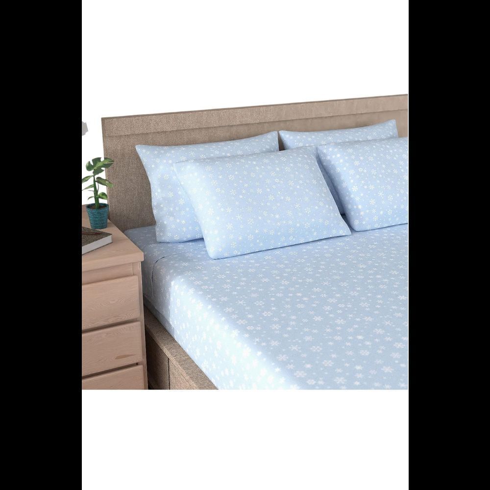 Home Reflections Flannel Sheet Set w/ Extra Cases Blue Snowflake